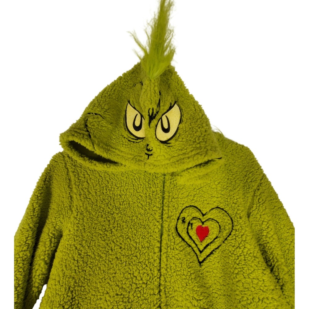 Dr Seuss The Grinch Green Sherpa Fleece Hooded Union Suit Mens Medium 8-10
